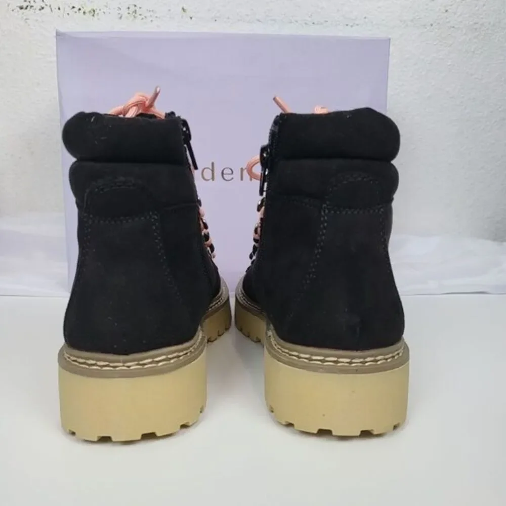 Madden Girl‎ Tipper Rugged Style Pink Lace-up Hiker Ankle Boots Black 7 Women